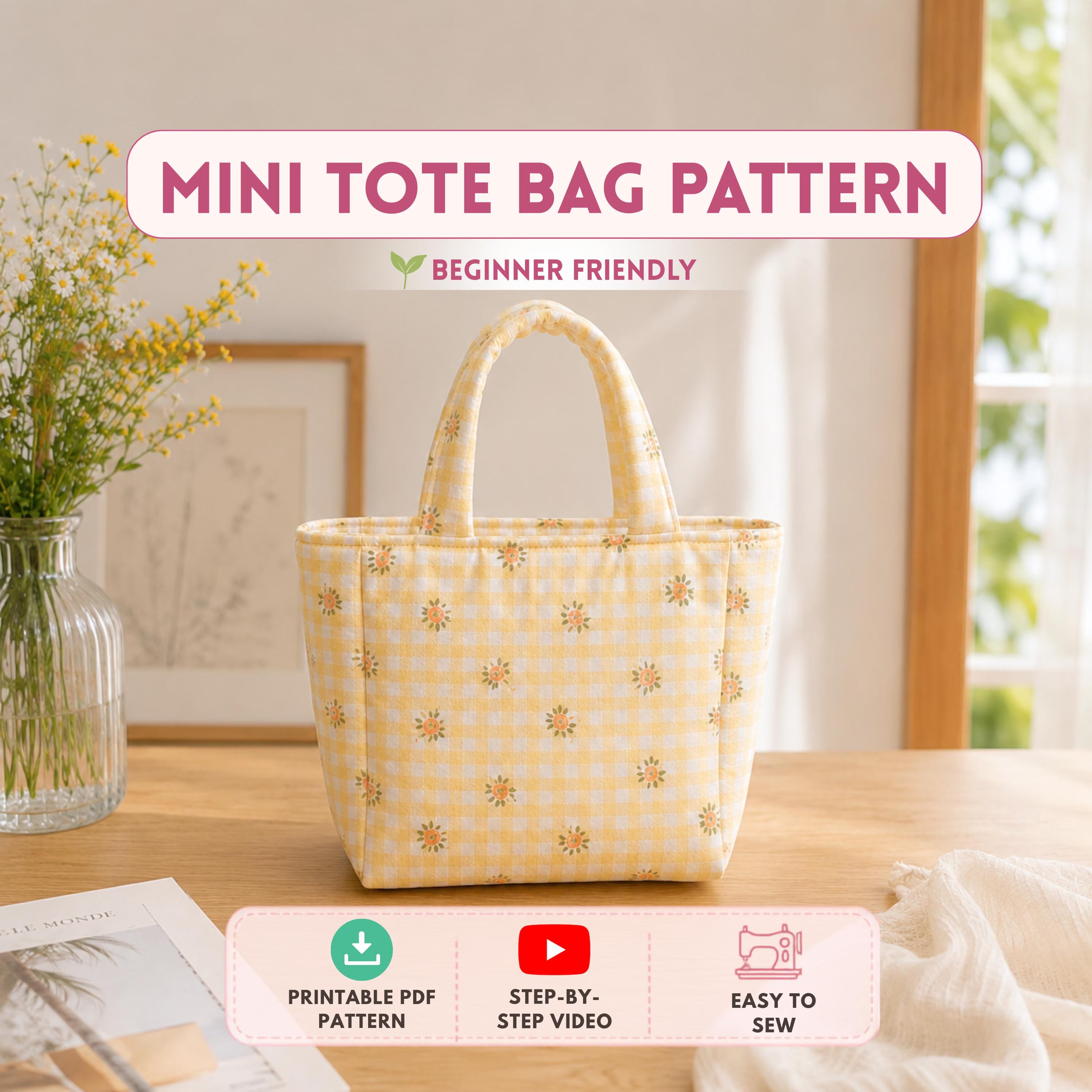 Womens Bag Pattern with Video Tutorial, Beginner Friendly PDF Download