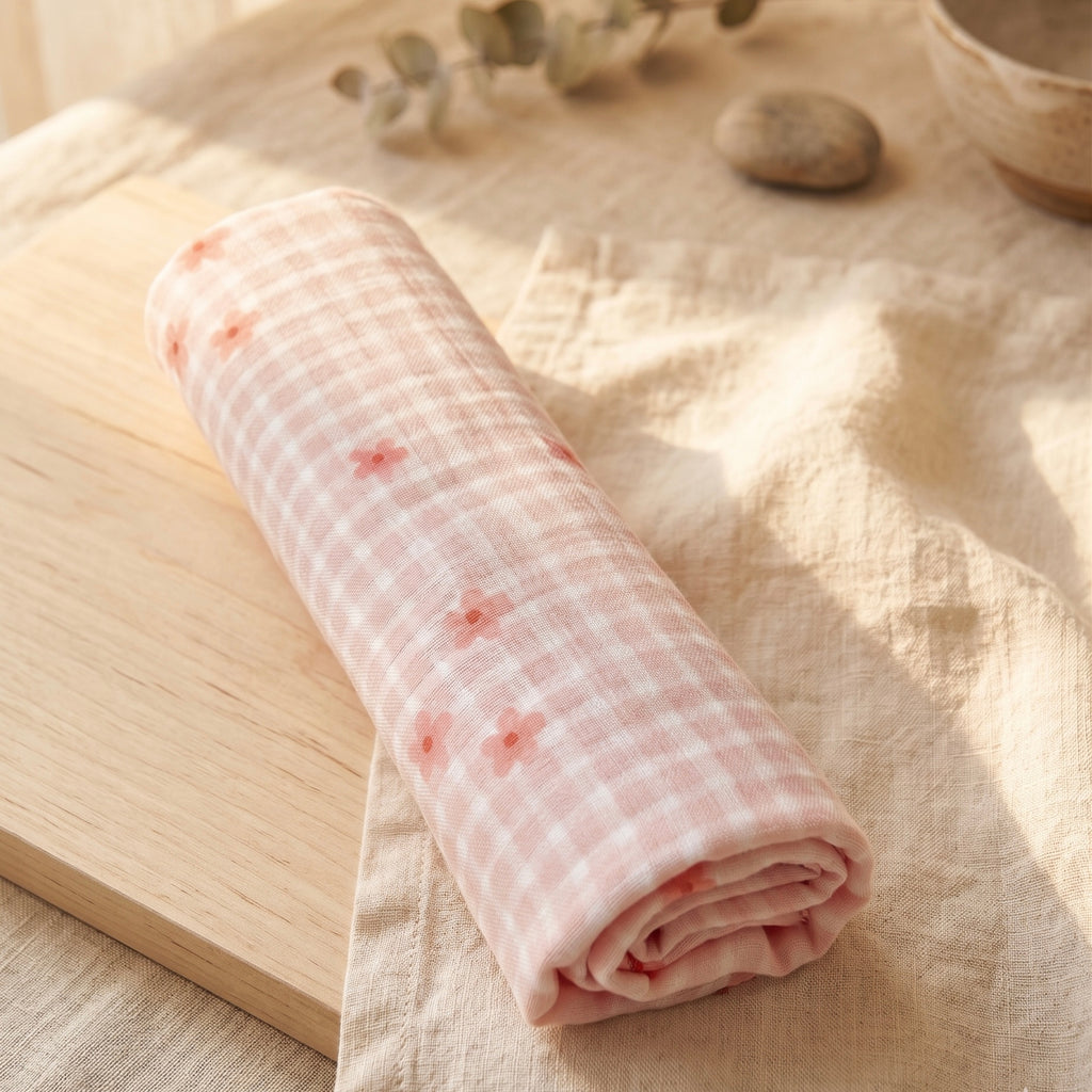 Müslin Bebek Örtüsü 100x100 cm - Pink Flo